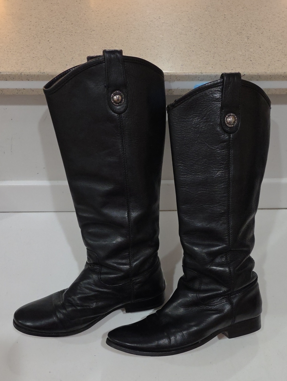Classic FRYE Melissa Black Leather Knee-High Riding Boots